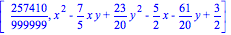 [257410/999999, x^2-7/5*x*y+23/20*y^2-5/2*x-61/20*y+3/2]